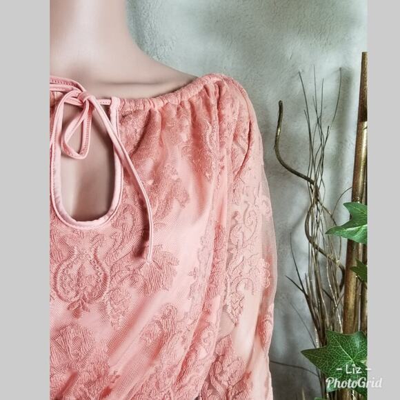 Honey Punch Rose Pink Lace Long Sleeve Crop Top - Picture 6 of 6
